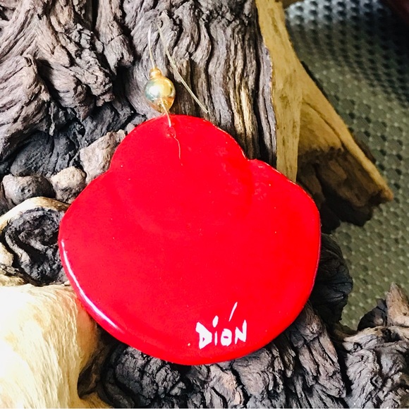 Vintage 80’s Red & Goldleaf Lacquer & Paper Statement OOAK Earrings Signed Dion - Picture 9 of 11